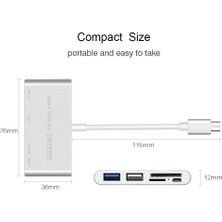 Techmaster Type-C USB C 3.1 Kart Okuyucu 2 USB 3.0 Hub Micro USB Şarj Girişi