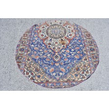 Kayra Export Eskitme Halı, Türk Halısı, Halı, 153 x 153  cm  Mavi Halı, Bahçe Alan Halı, El Yapımı Banyo Halı,  10314