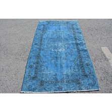 Kayra Export Eskitme Halı, Türk Halısı, Halı, 117 x 206  cm  Mavi Halı, Bohemsı Alan Halı, Organik Banyo Halı,  7087
