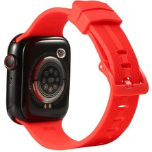 Case 4U Apple Watch Seri 6/SE/5/4 Çizgili Esnek Silikon Kordon 44mm KRD-23 Kırmızı