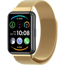 Case 4U Huawei Watch Fit 2 Mıknatıslı Milano Loop Metal Örgü İşlemeli Kordon KRD-01  Altın