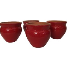 Armenbotanik Küçük Boy Boyunlu Dört Adet Sırlı Saksı ( Kırmızı Renk )