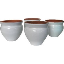 Armenbotanik Küçük Boy Boyunlu Dört Adet Sırlı Saksı ( Beyaz Renk )