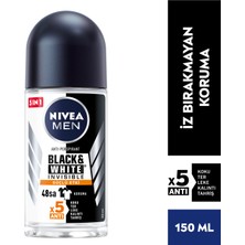 NIVEA Men Erkek Roll On Deodorant Black&White Invisible Güçlü Etki 50ml; Ter ve Ter Kokusuna Karşı 48 Saat Anti-perspirant ; İz Bırakmayan Formül