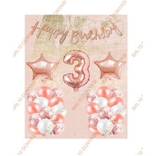 Bal10 Dünyası Happy Bırthday Kaligrafi Banner Yıldızlı Balon Seti 3 Yaş