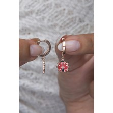 Nereze 925 Ayar Gümüş Sallantılı Rose Mineli Uğur Böceği Küpe