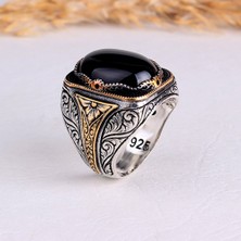 Tesbih Sepetim Kalem Işleme Motifli Onix Taşlı Gümüş Yüzük