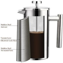 800 ml Fransız Basın Kahve Makinesi Paslanmaz Çelik Kahve Percolator Pot Çift Duvar Büyük Kapasiteli Manuel Kafetaryen Coffee Container | Kahve Kapları