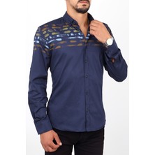 Escardin Slim Fit Üst Desenli Lacivert Renk Erkek Gömlek