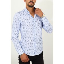 Escardin Slim Fit Yaprak Desenli Beyaz Renk Erkek Gömlek