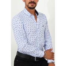 Escardin Slim Fit Yaprak Desenli Beyaz Renk Erkek Gömlek