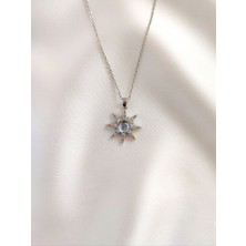 Evorya Kadın Paslanmaz Çelik Gümüş Renk Opal Taşlı Kutup Yıldızı Kolye