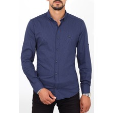 Escardin Slim Fit Desenli Lacivert Renk Erkek Gömlek