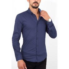 Escardin Slim Fit Desenli Lacivert Renk Erkek Gömlek