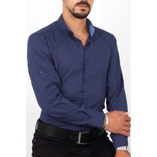 Escardin Slim Fit Desenli Lacivert Renk Erkek Gömlek