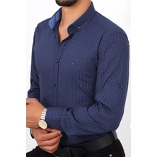 Escardin Slim Fit Desenli Lacivert Renk Erkek Gömlek