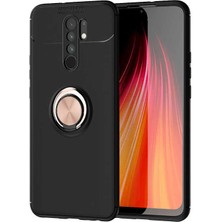 Kip GSM Xiaomi Redmi 9 Kılıf Metal Yüzüklü Standlı Yumuşak Ravel Silikon Kapak