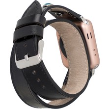 Bouletta Apple Watch Uyumlu Deri Kordon Solitaire 38-40-41MM Double Tour Ferro Trok Rst1 Siyah