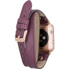 Bouletta Apple Watch Uyumlu Deri Kordon 38-40-41MM Double Tour Slim Cz7 Mor