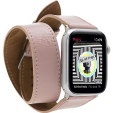 Bouletta Apple Watch Uyumlu Deri Kordon 42-44-45MM Double Tour Nu2 Pembe