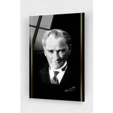 Assos Design Art Mustafa Kemal Atatürk Siyah - Beyaz Üniformalı Cam Tablo 10 Kasım Atatürk Tablo  Ofis Dekor