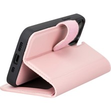 Bouletta Apple iPhone 13 Mini Uyumlu Deri Cüzdanlı Kılıf Nu2 Pembe