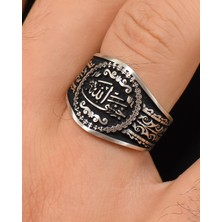 Prestige Gümüş 925 Ayar Gümüş Erkek Yüzüğü Hasbiyallah (Allah Bana Yeter)Yazılı