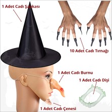 Süsle Bebek ve Parti Halloween Cadı Burnu, Şapka, Tırnak, Çene ve Diş Seti