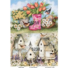 Lineart 5238 Yağmur Botları, Çiçekler, Kuşlar, Kuş Evleri Desen Pirinç Dekopaj 30X42