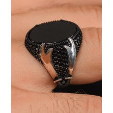 Prestige Gümüş Gümüş Erkek Yüzük Siyah Oniks Taşlı Zülfikar Kılıç Figürlü