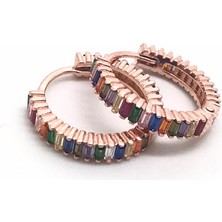 Erer Gümüş  Gümüş Renkli Baget Taşlı Halka Küpe HR778E81