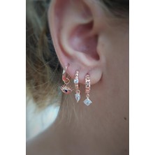 Erer Gümüş  Gümüş 3 Tek Taşlı Bayan Küpe Kombini C3N6T4H