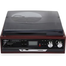 Ultratekno Kumandalı Bluetooth'lu Plak Çalar Kaset Çalar Fm Sd Kart USB Aux Destekli Pikap Hoparlör