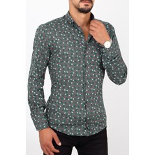 Escardin Slim Fit Desenli Yeşil Renk Erkek Gömlek