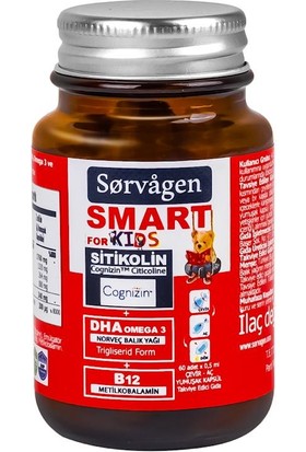 Sorvagen Smart Kids (Çocuklar Için) Sitikolin, Dha Omega 3 Norveç Balık Yağı, B12 60 Kapsül