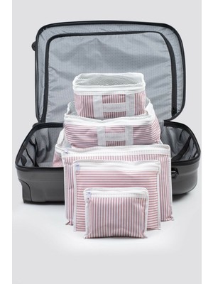 Bebek Anne Hastane Çantası Düzenleyici Seyahat Tipi Bavul R 6'lı Pembe Çizgili