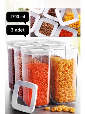 3’lü Vakum Kapaklı Akrilik Lüx Erzak Saklama Kabı Seti ( 3x1,70 Litre)