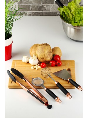 4 Adet Pratik Mutfak Seti - Süzgeç - Spatula - Köpürtücü - Maşa