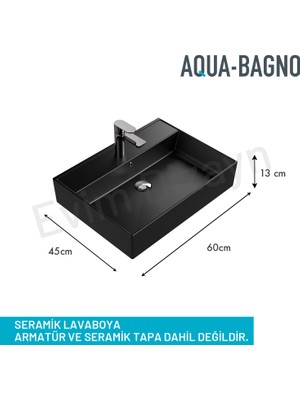 Aqua Bagno "plan" Tezgah Üstü Kare Çanak Lavabo ,60 x 45 Cm.,mat Siyah