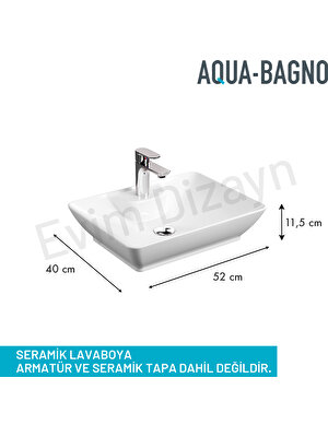 Aqua Bagno "leon"  Tezgah Üstü Lavabo Batarya Delikli 40X52 cm Beyaz