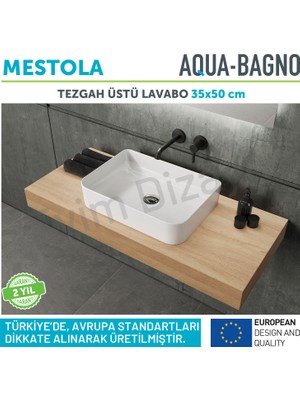 Aqua Bagno "mestola"  Tezgah Üstü Lavabo Batarya Deliksiz  35X50 cm Beyaz