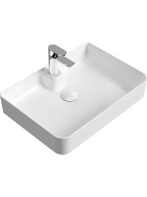 Aqua Bagno "mestola"  Tezgah Üstü Lavabo Batarya Delikli 60 x 42  cm Beyaz