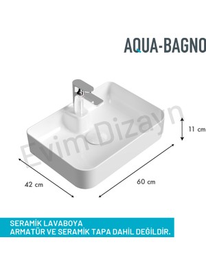 Aqua Bagno "mestola"  Tezgah Üstü Lavabo Batarya Delikli 60 x 42  cm Beyaz