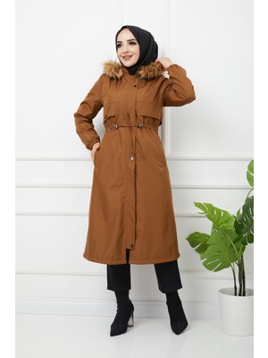 Vibeys Collection Taba Içi Kürklü ve Su Geçirmez Kadın Kışlık Mont & Kaban