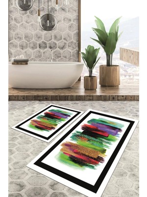 Viyana Home Dijital Baskılı Kaymaz Tabanlı Yıkanabilir 2'li Set Banya Halısı Klozet Takımı Paspas VHKZ-HS-242
