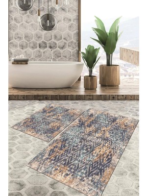 Viyana Home Dijital Baskılı Kaymaz Tabanlı Yıkanabilir 2'li Set Banya Halısı Klozet Takımı Paspas VHKZ-HT-111