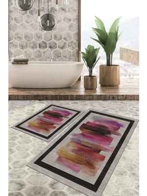 Viyana Home Dijital Baskılı Kaymaz Tabanlı Yıkanabilir 2'li Set Banya Halısı Klozet Takımı Paspas VHKZ-HS-249