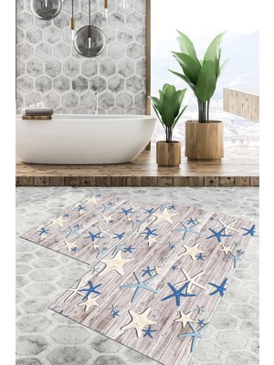 Viyana Home Dijital Baskılı Kaymaz Tabanlı Yıkanabilir 2'li Set Banya Halısı Klozet Takımı Paspas VHKZ-HT-1144