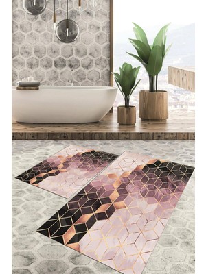 Viyana Home Dijital Baskılı Kaymaz Tabanlı Yıkanabilir 2'li Set Banya Halısı Klozet Takımı Paspas VHKZ-HT-323