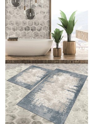 Viyana Home Dijital Baskılı Kaymaz Tabanlı Yıkanabilir 2'li Set Banya Halısı Klozet Takımı Paspas VHKZ-HT-495